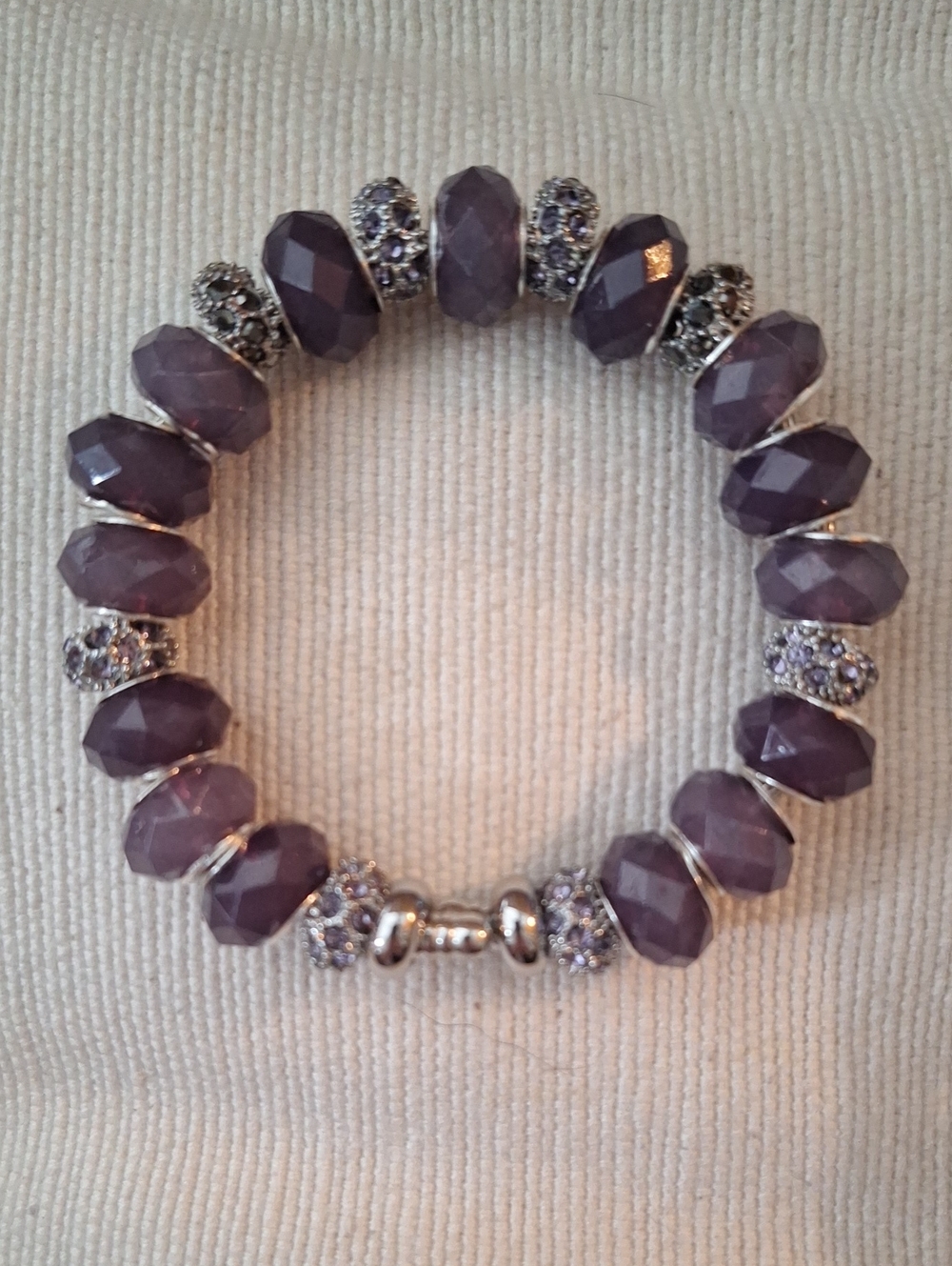 Purple Crystal Bead Adjustable Bracelet by Handmade